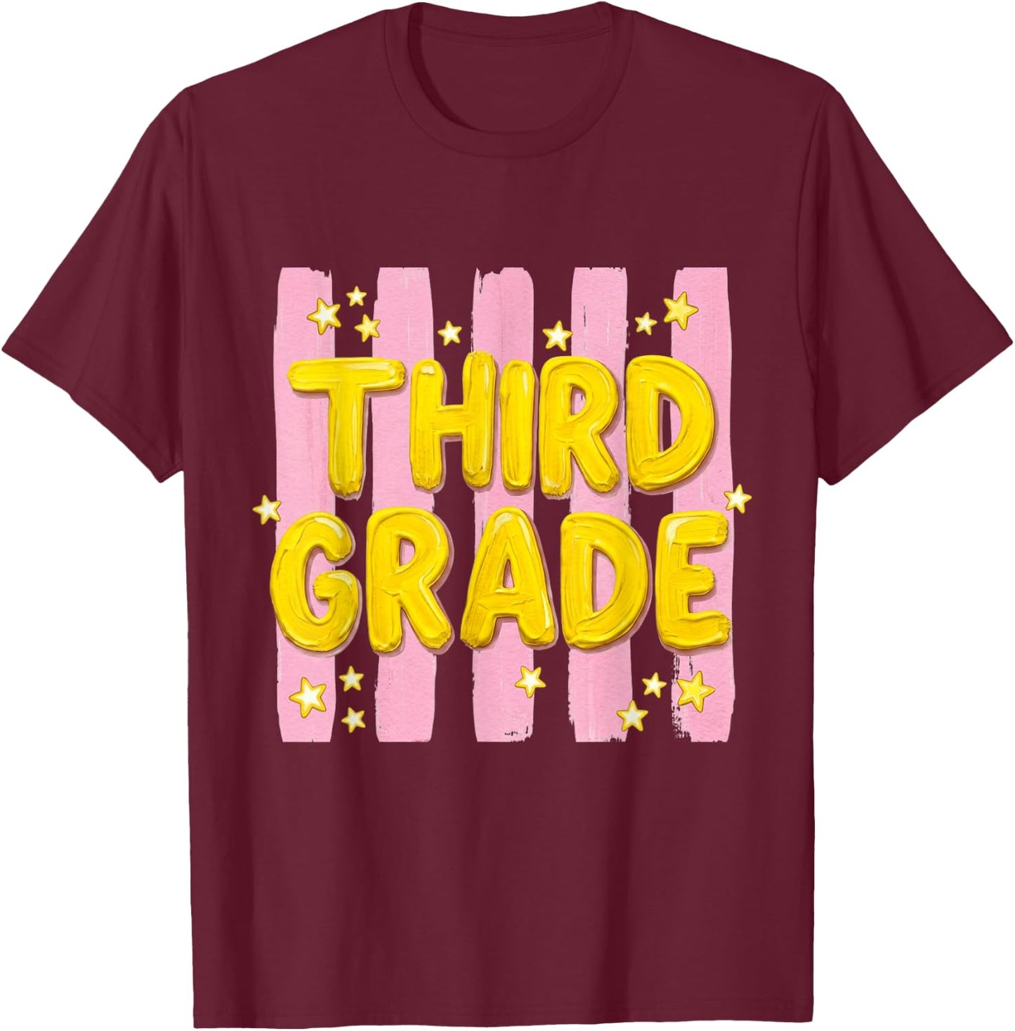 Striped Third Grade Teacher Student First Day of 3rd Grade T-Shirt - T-Shirt | Maroon