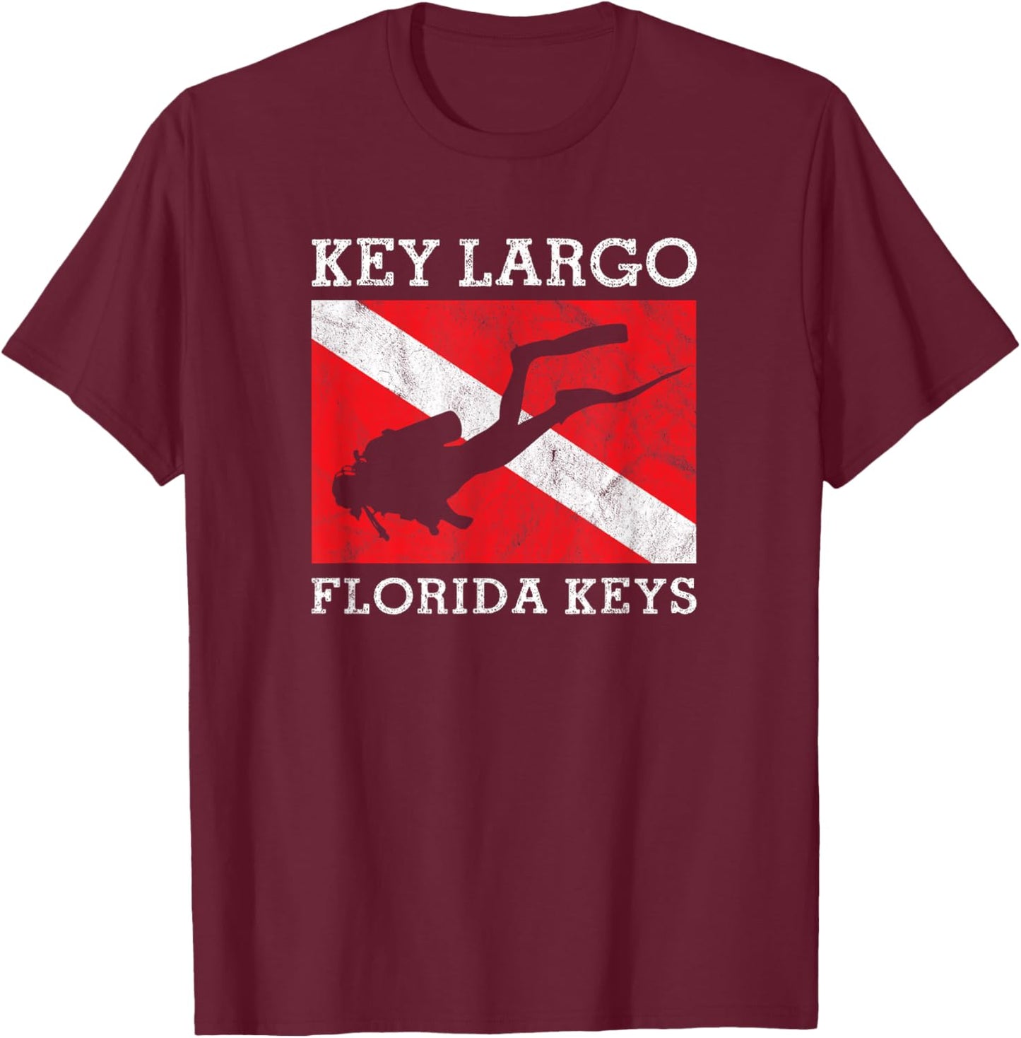 Key Largo Florida Scuba Dive Flag Souvenir T-Shirt - T-Shirt | Maroon