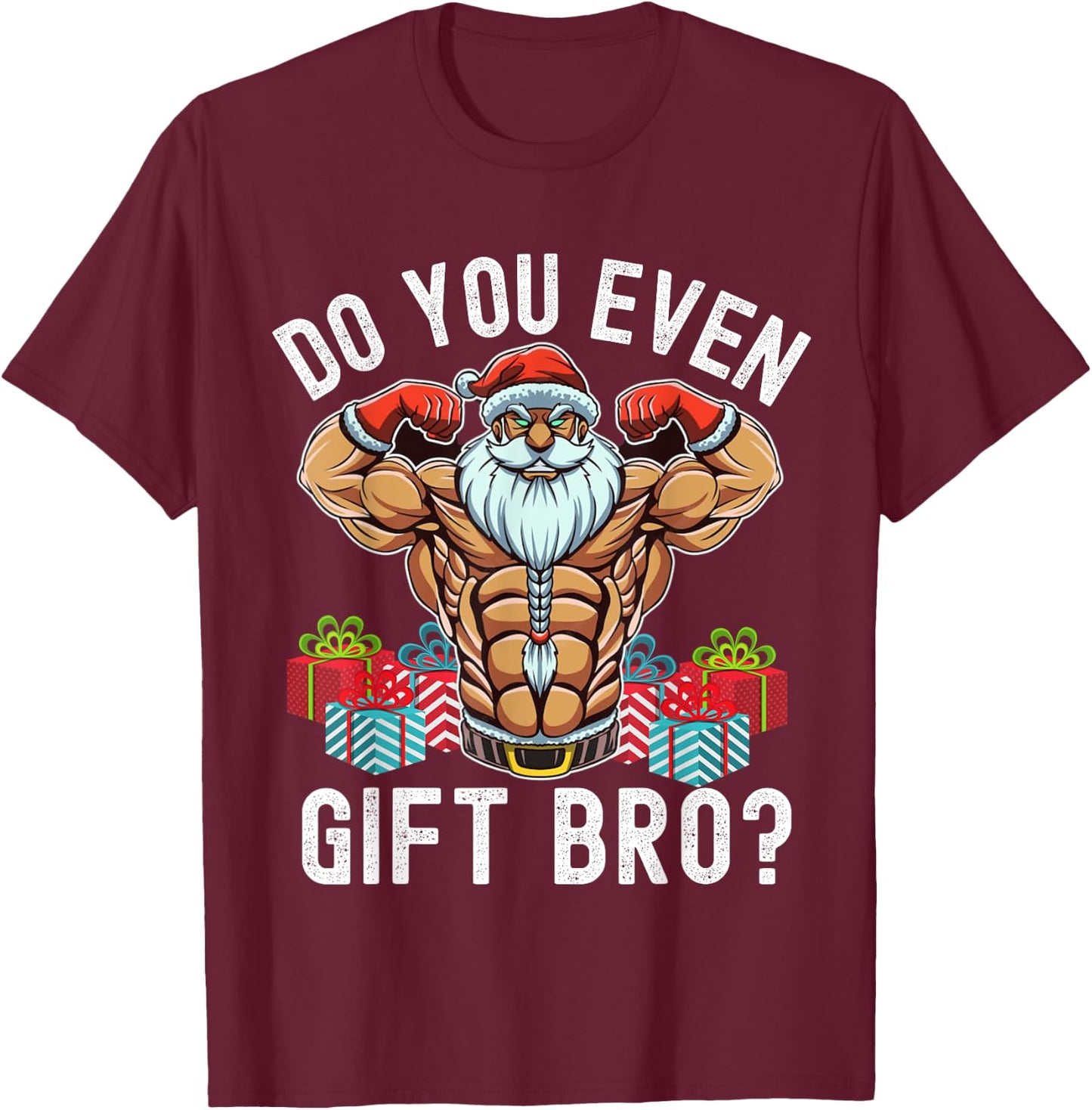 Weightlifting Bodybuilding Christmas Santa Christmas Workout T-Shirt - T-Shirt | Maroon