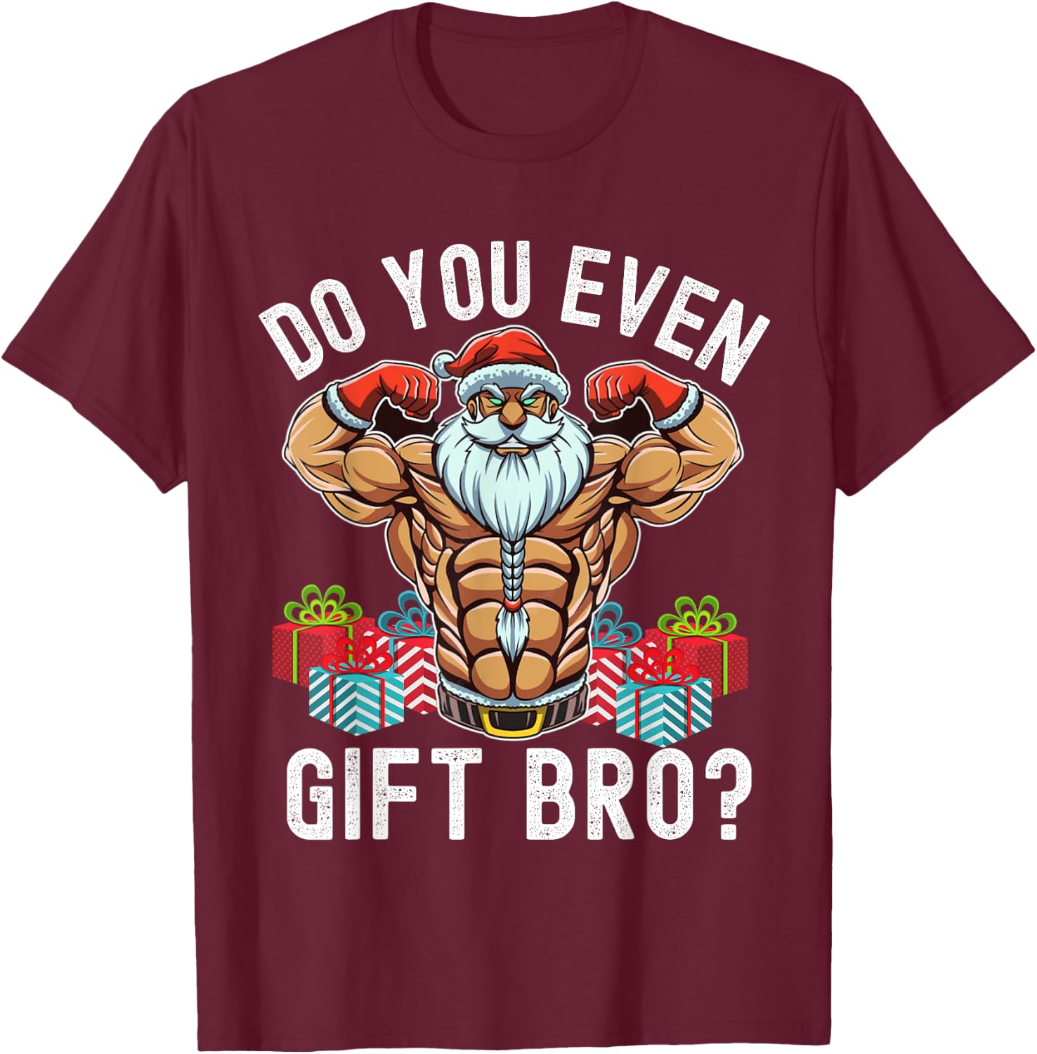 Weightlifting Bodybuilding Christmas Santa Christmas Workout T-Shirt - T-Shirt | Maroon