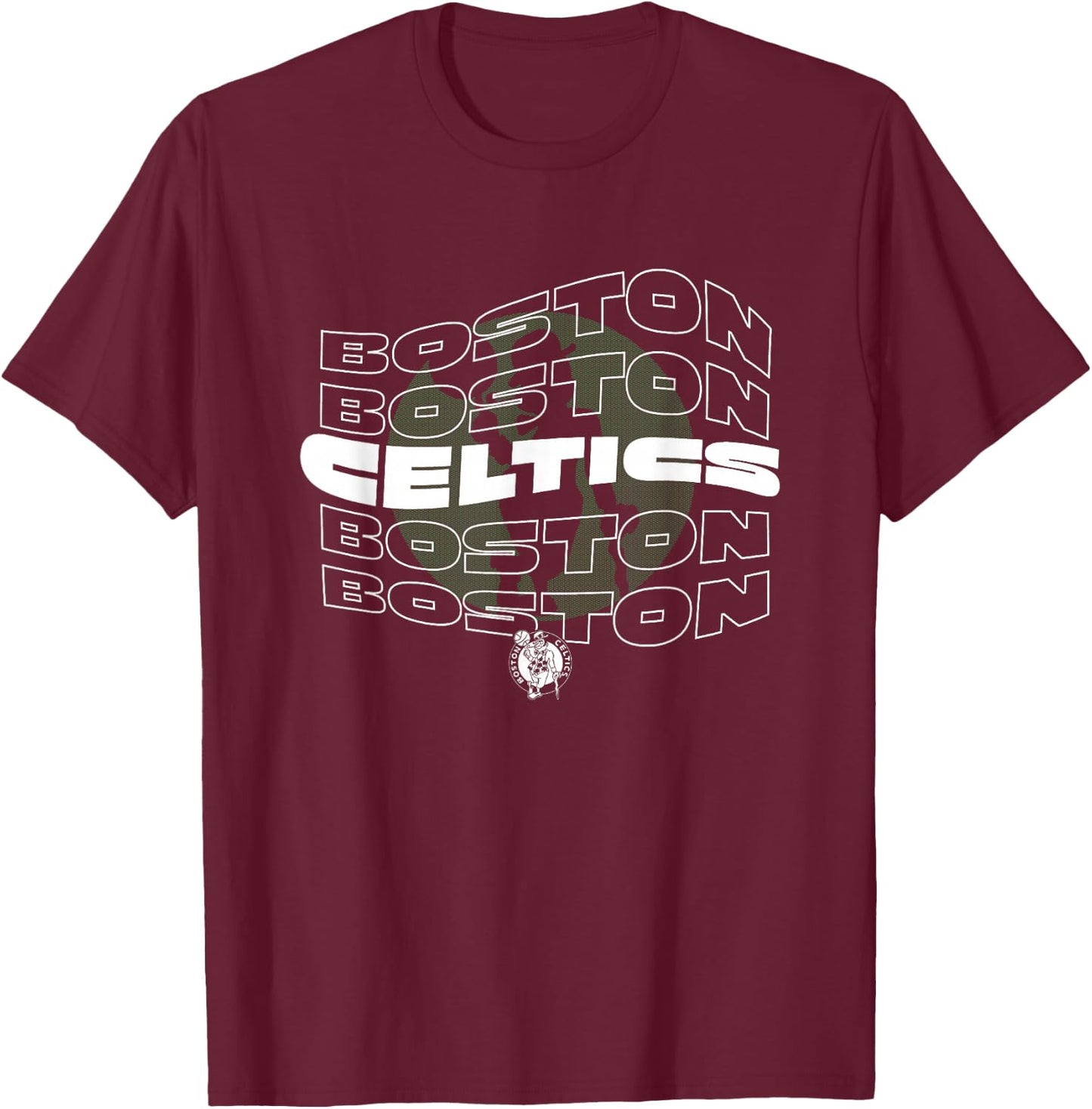 NBA Boston Celtics Wave Outline Logo Stack T-Shirt - T-Shirt | Maroon