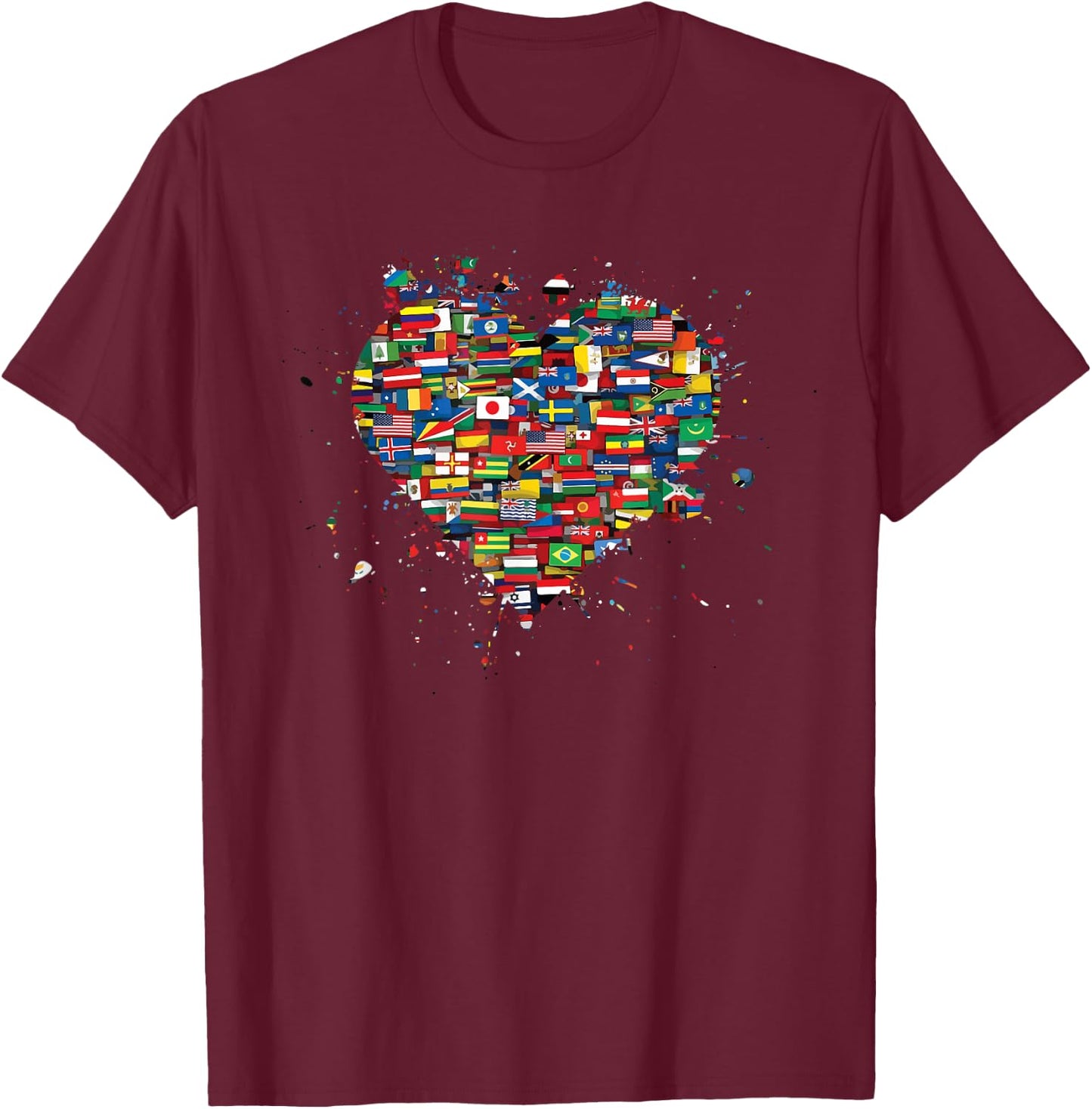 Flags of The Countries of The World International Heart T-Shirt - T-Shirt | Maroon