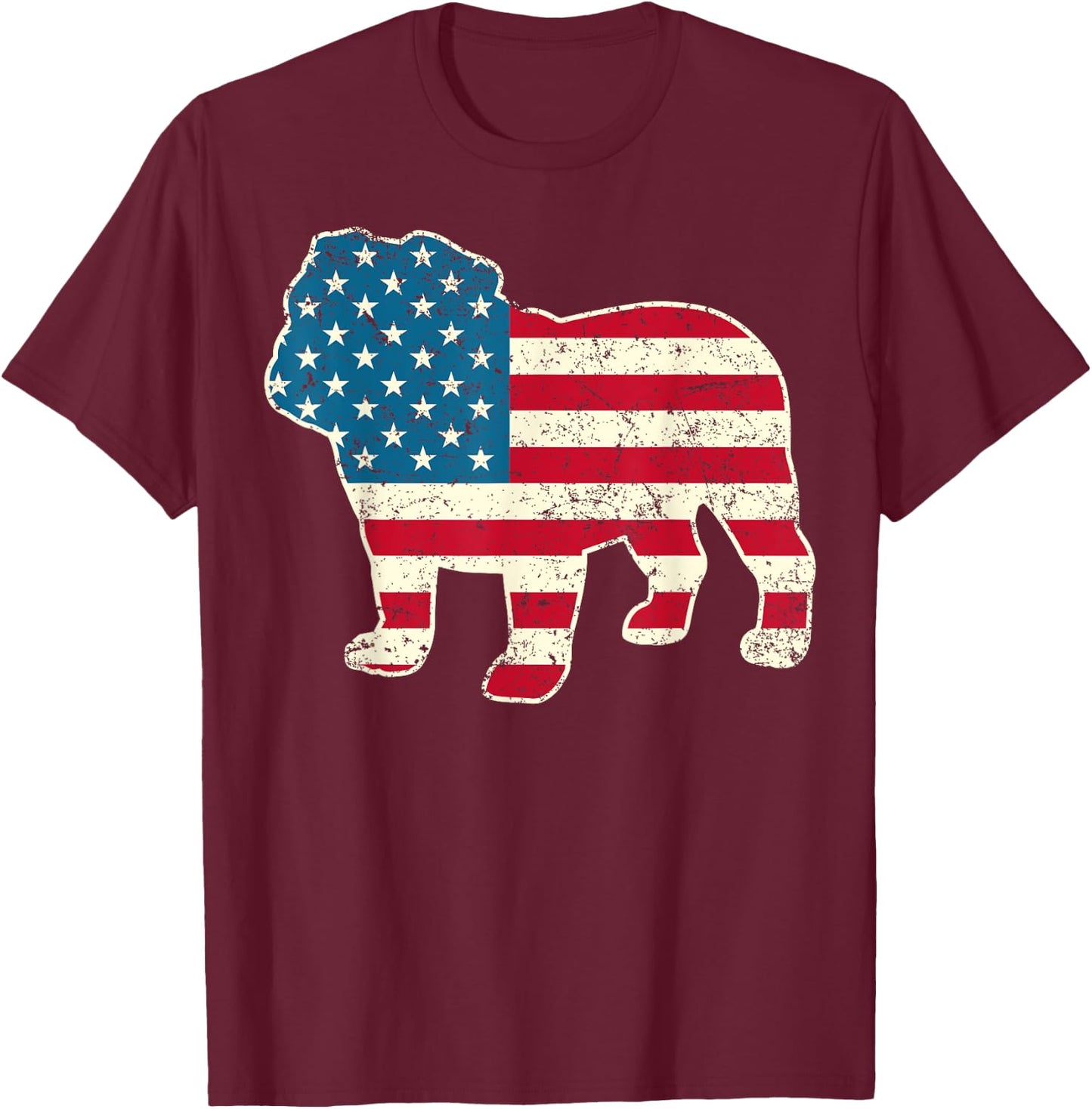 English Bulldog 4th of July Men Women Dog American Flag USA T-Shirt - T-Shirt | Maroon