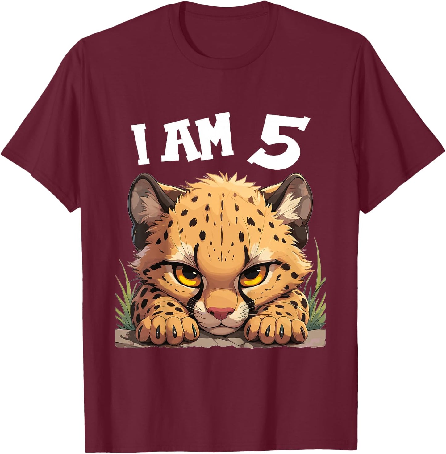 5 Years old 5 birthday Cheetahs Boy Girl Cheetah T-Shirt - T-Shirt | Maroon