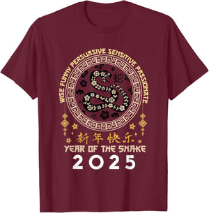 Happy Lunar Chinese New Year Of The Snake 2025 Zodiac T-Shirt - T-Shirt | Maroon