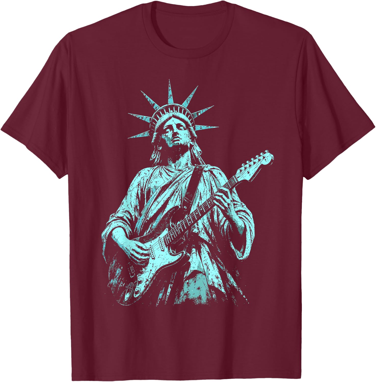 4th of July Statue of Liberty Guitar 1776 2026 T-Shirt - T-Shirt | Maroon