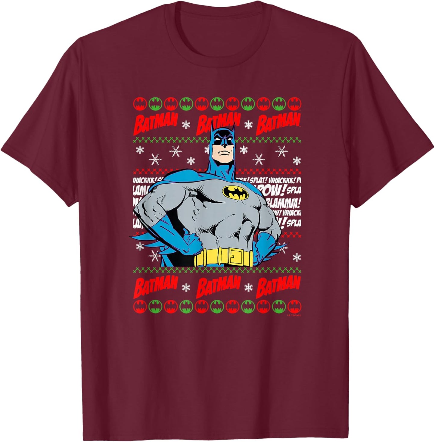DC Comics Batman Christmas Classic Batman Ugly Sweater T-Shirt - T-Shirt | Maroon