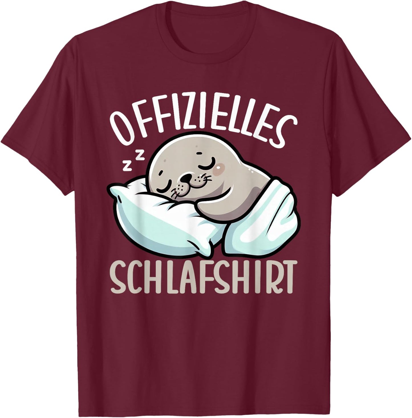 Official Sleep Shirt Seal Late Sleeper Pyjamas Bed , black T-Shirt - T-Shirt | Maroon