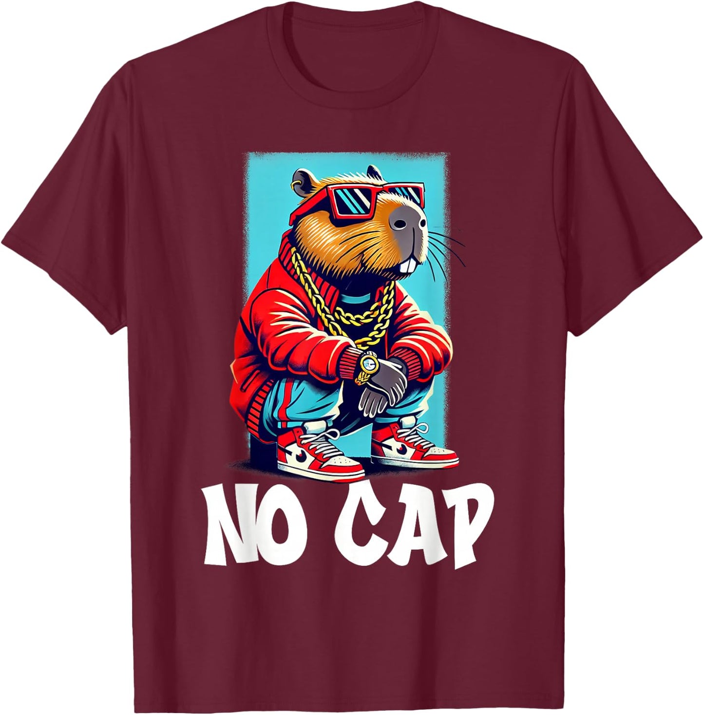 No Cap Capybara Meme Funny Zoomer Hip Hop Humor T-Shirt - T-Shirt | Maroon