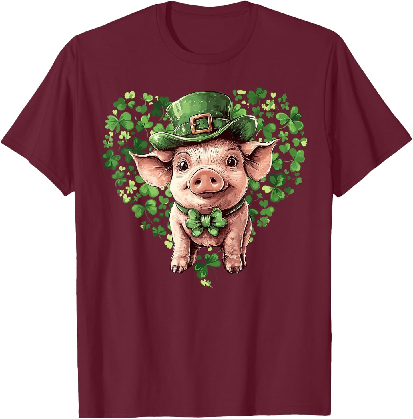 Funny St. Patrick’s Day Pig Lucky Shamrock Irish Farm T-Shirt - T-Shirt | Maroon