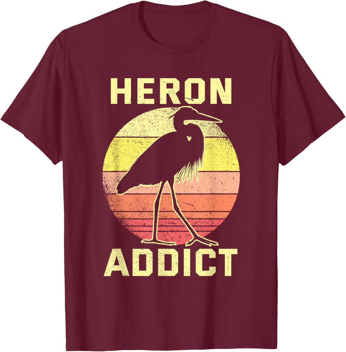 Retro Birding Heron Addict Blue Heron T-Shirt - T-Shirt | Maroon