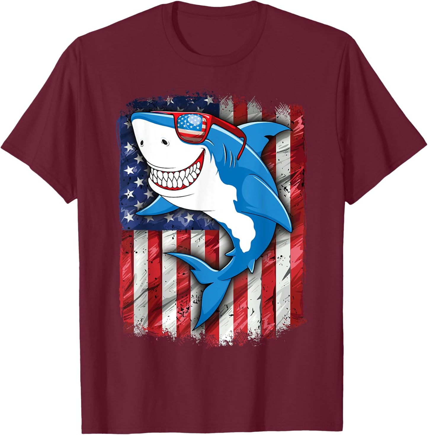 Shark 4th of July Shirt Boys Men Jawsome American Flag T-Shirt - T-Shirt | Maroon
