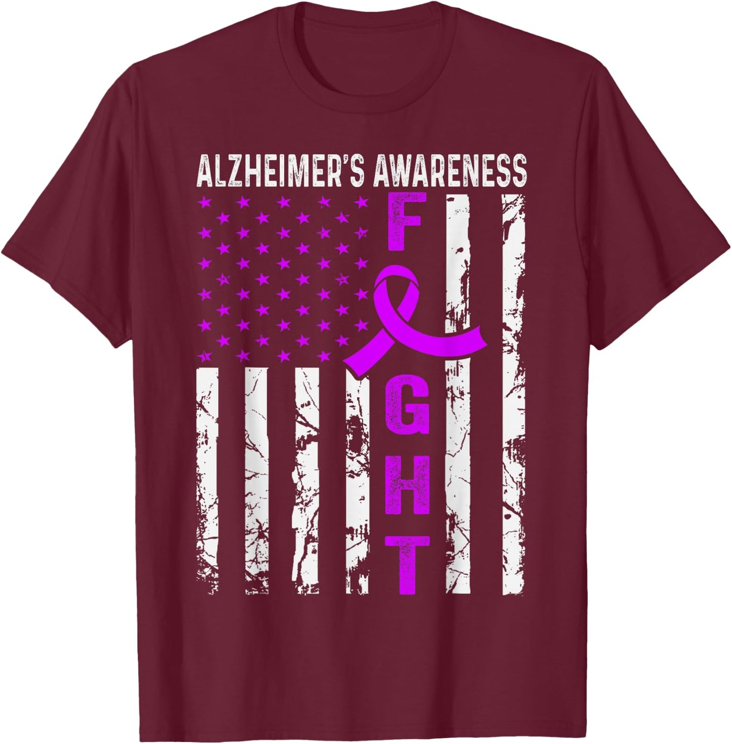 USA Flag Alzheimer's Awareness Month Purple Ribbon T-Shirt - T-Shirt | Maroon
