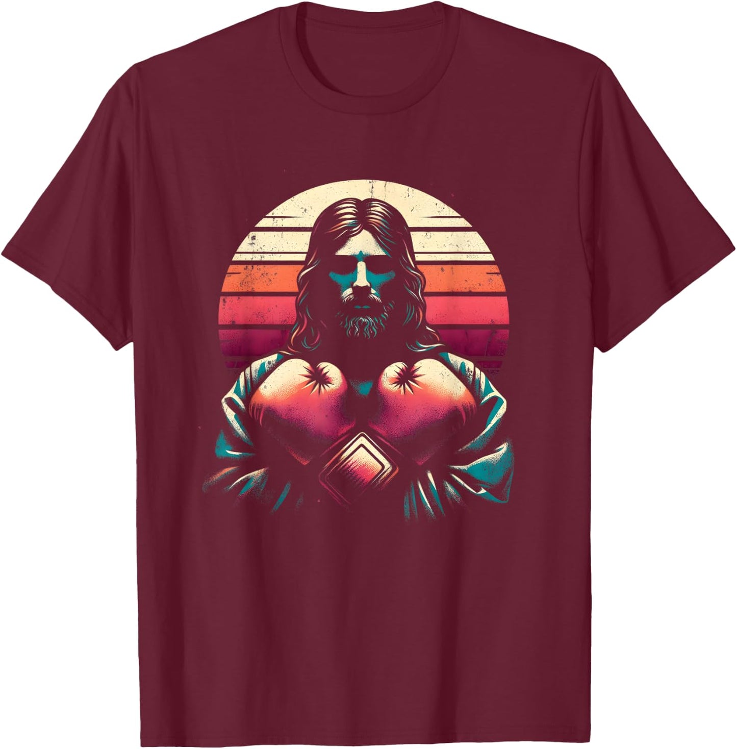 Jesus With Boxing Gloves - Funny Christian Religious Boxer T-Shirt - T-Shirt | Maroon