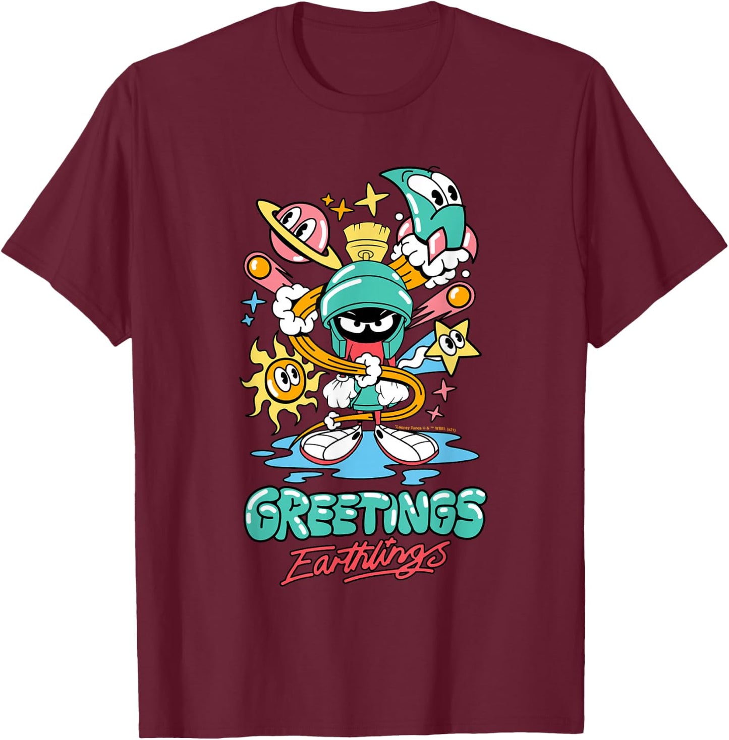 Marvin The Martian Greetings Earthlings Small T-Shirt - T-Shirt | Maroon