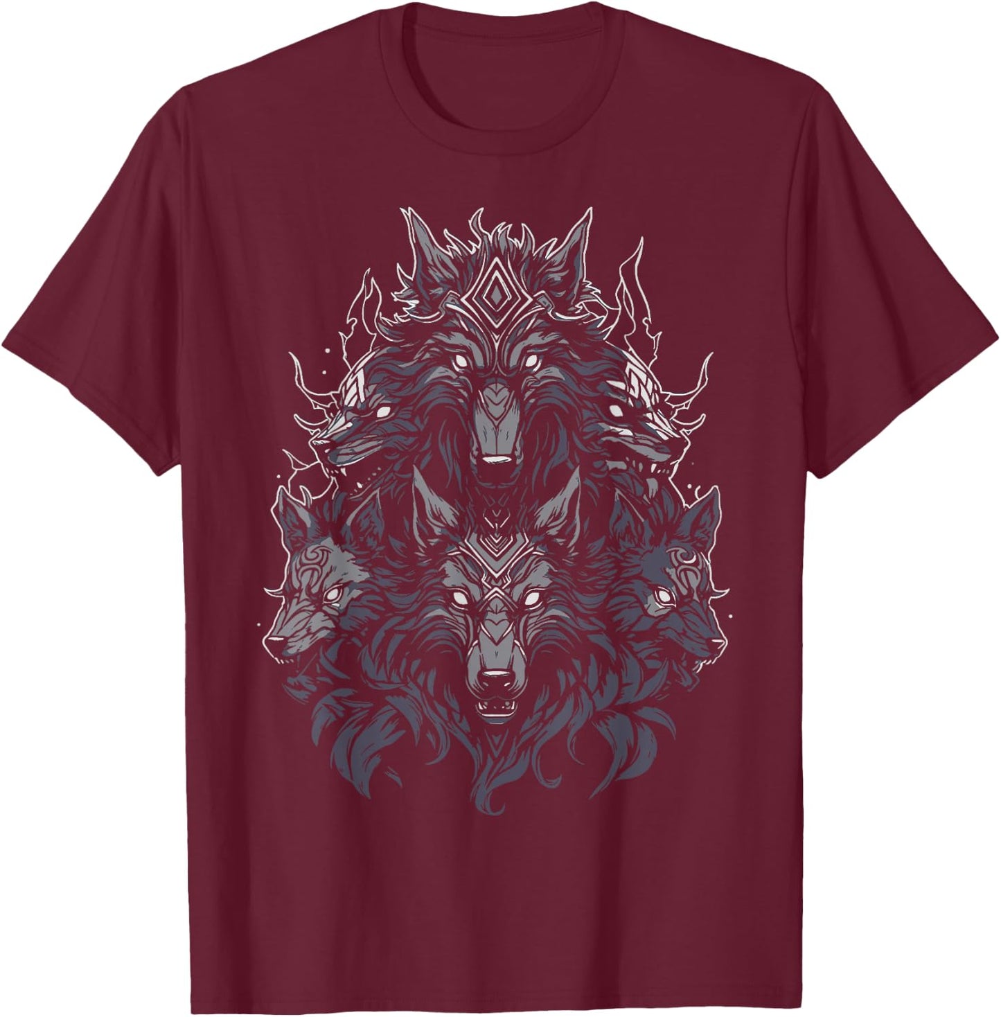 Occult Horror Witchy Gothic Furry Wolves | Wolf Fursona T-Shirt - T-Shirt | Maroon