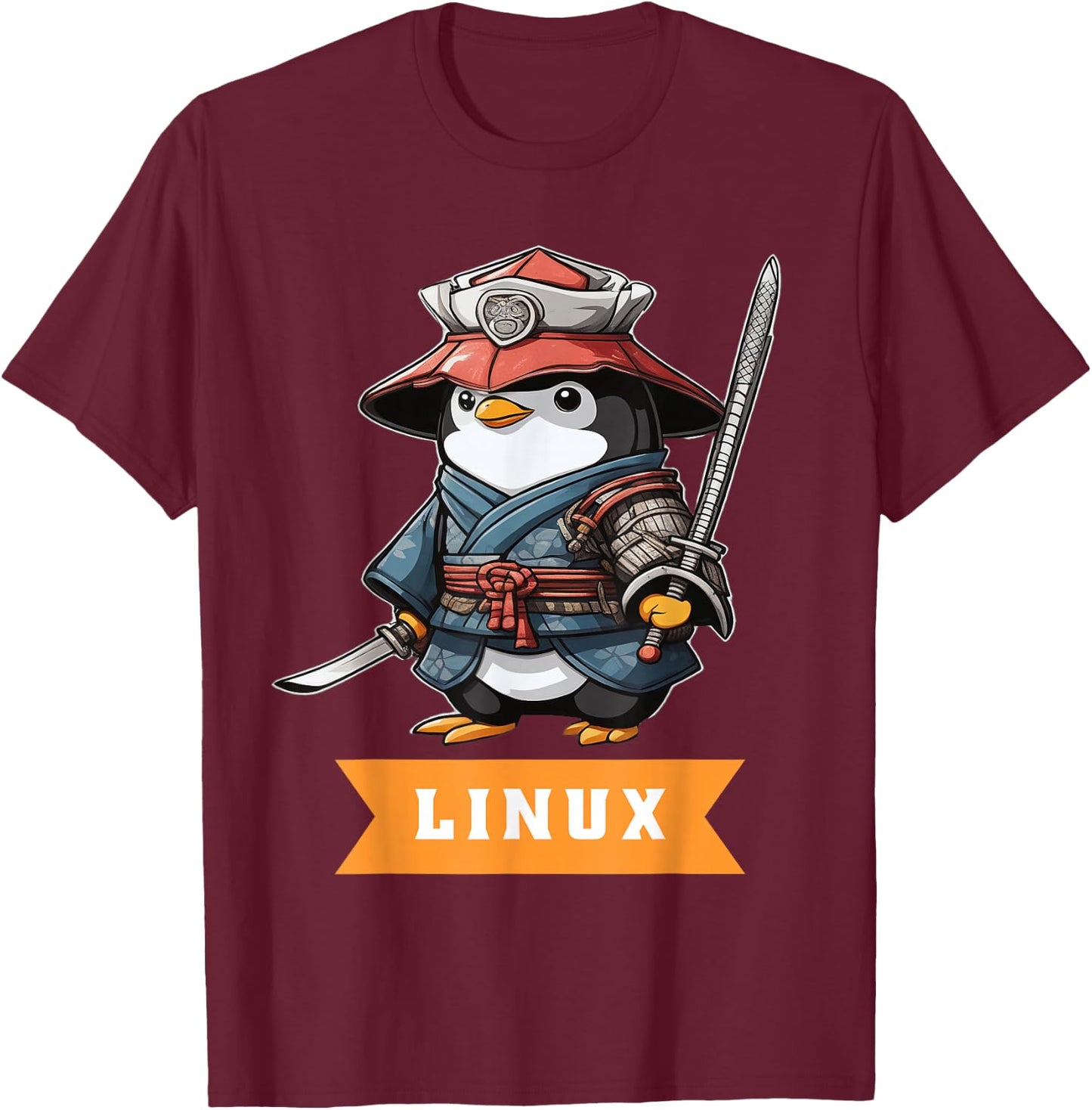 Linux Samurai Programming Penguin Nerd IT Warrior T-Shirt - T-Shirt | Maroon