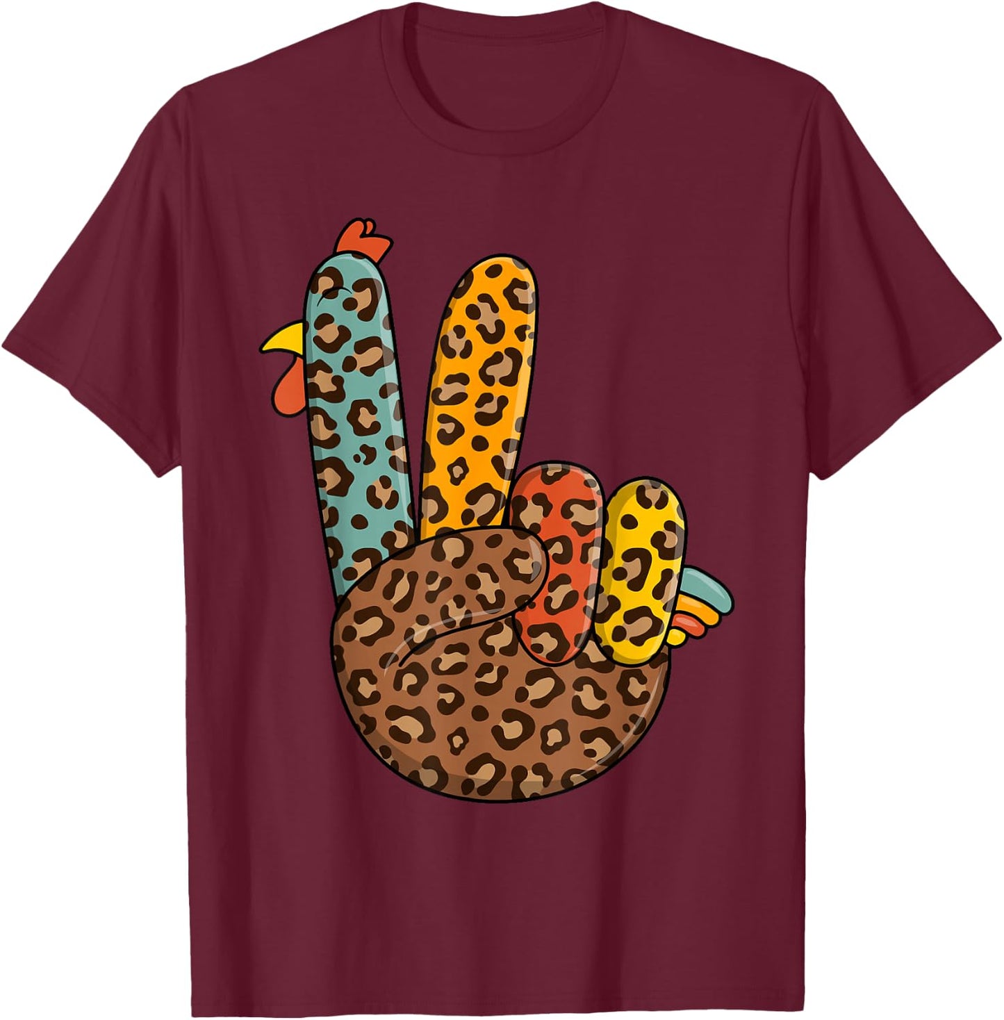 Peace Sign Turkey Hand Cool Thanksgiving Hippie Men Women T-Shirt - T-Shirt | Maroon