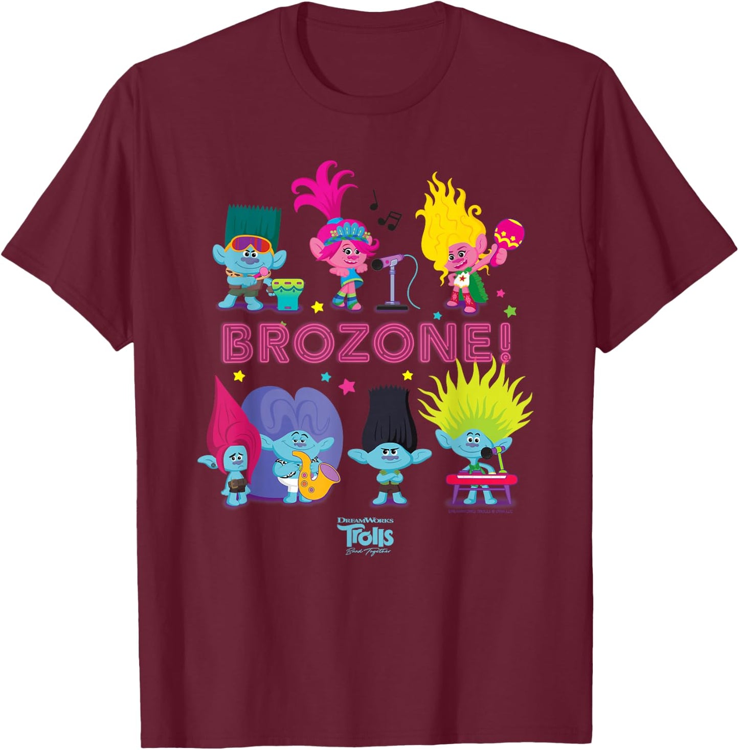 DreamWorks Trolls Band Together BroZone Poppy and Viva T-Shirt - T-Shirt | Maroon
