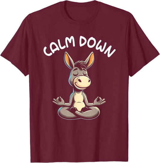 Donkey Calm Down Yoga Meditation T-Shirt - T-Shirt | Maroon