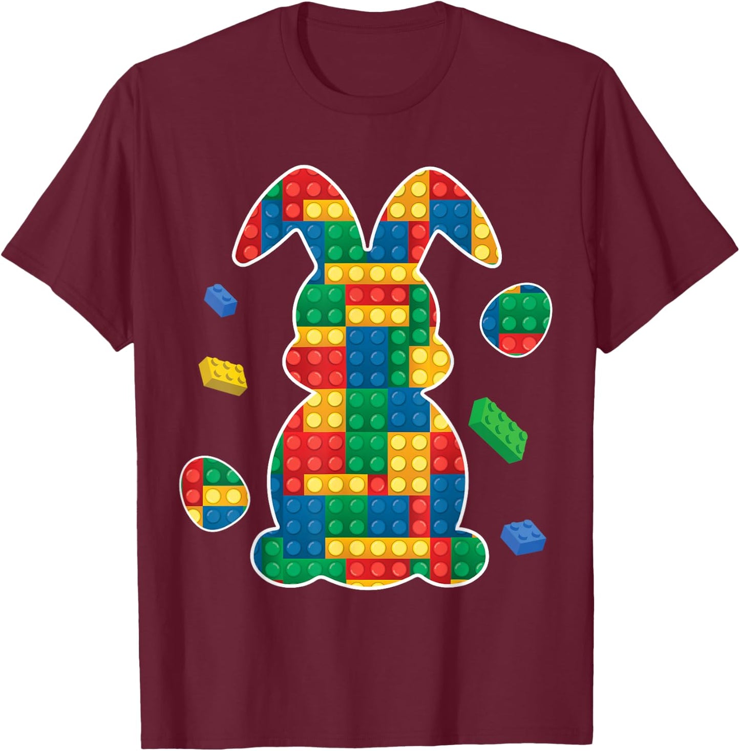 Master Builder Block Brick Building Easter Day Bunny T-Shirt - T-Shirt | Maroon