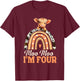 Moo Moo Im Four Birthday Decorations Highland Cow 4th Bday T-Shirt - T-Shirt | Maroon