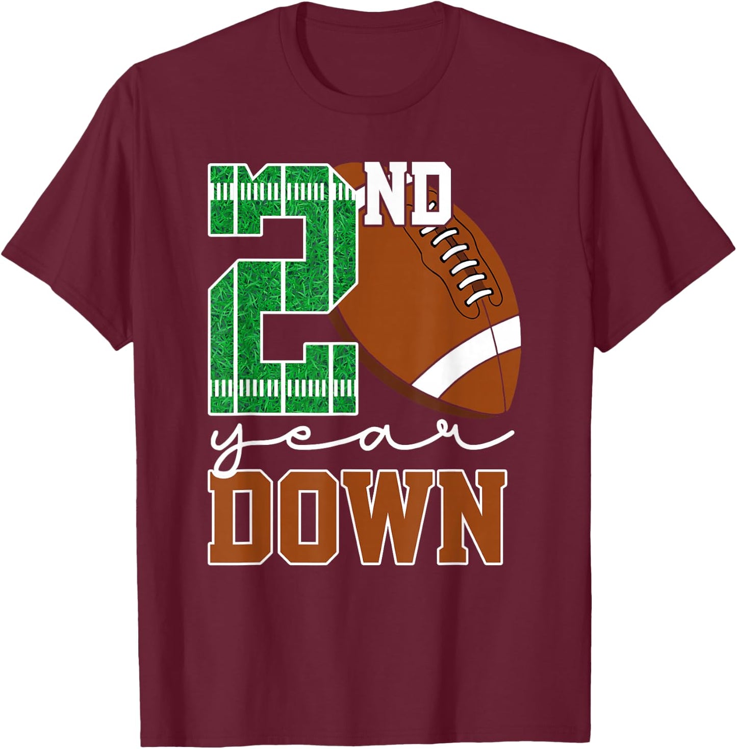 2nd Year Down Football Lover Second Birthday Boy Party T-Shirt - T-Shirt | Maroon