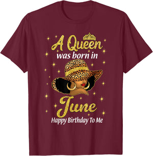 A Queen Was Born In June Leopard Hat Black Women T-Shirt - T-Shirt | Maroon