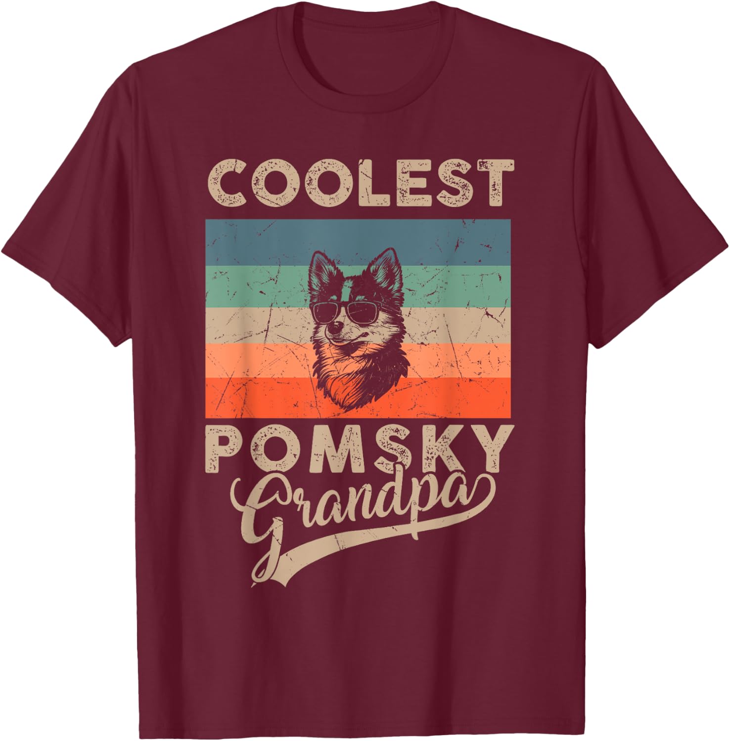 Coolest Pomsky Grandpa Gifts Funny Dog Grandpa Retro T-Shirt - T-Shirt | Maroon