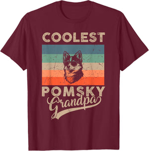 Coolest Pomsky Grandpa Gifts Funny Dog Grandpa Retro T-Shirt - T-Shirt | Maroon