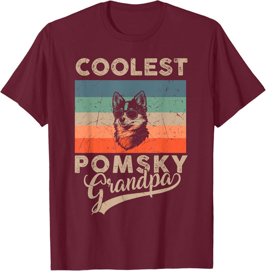 Coolest Pomsky Grandpa Gifts Funny Dog Grandpa Retro T-Shirt - T-Shirt | Maroon