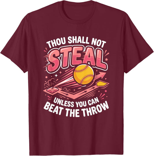 Softball Player Base Stealing Girls Softball Catcher T-Shirt - T-Shirt | Maroon