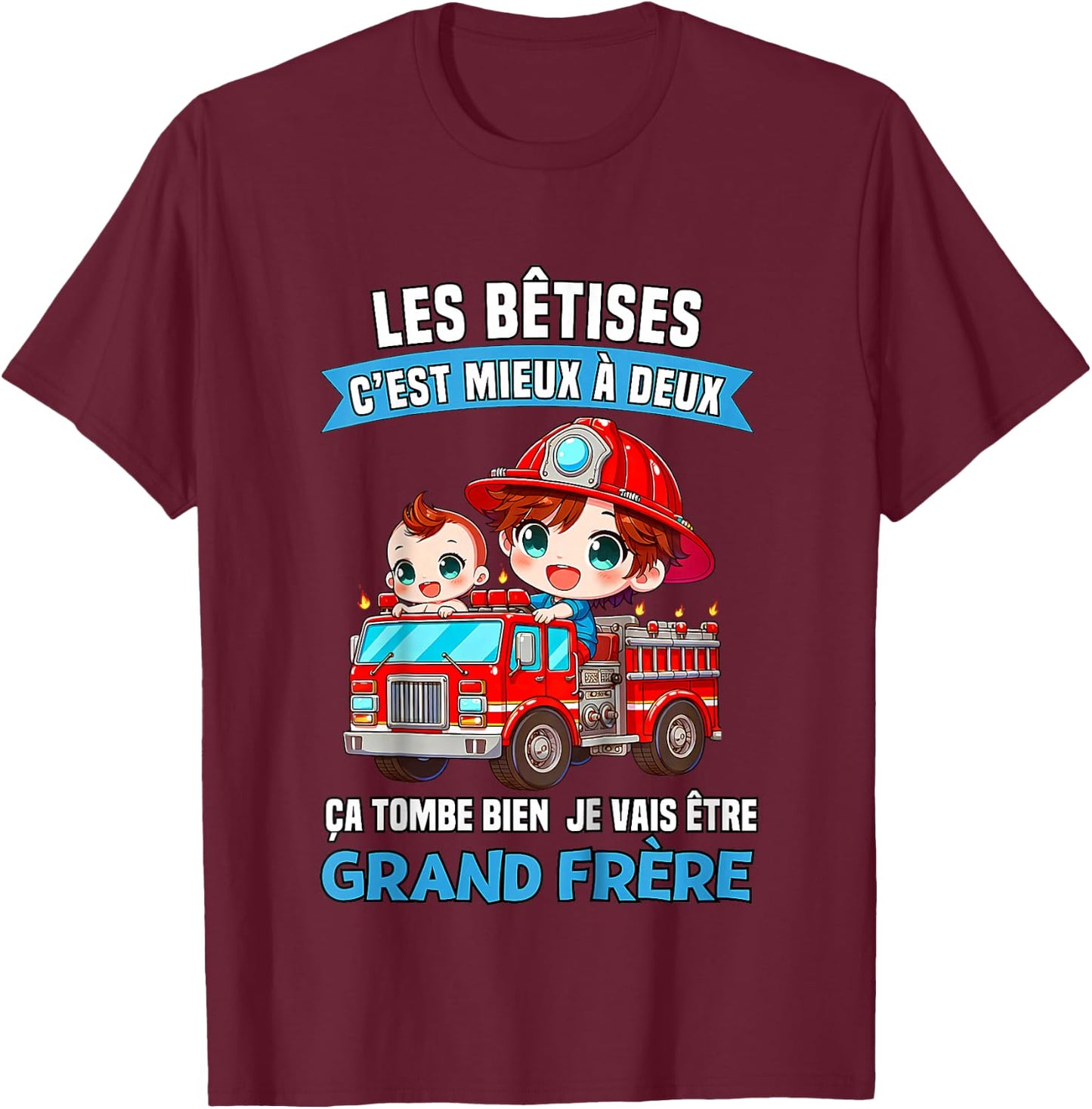 Child Les Betises C'est mieux A Deux Ca Tombe Bien Grand Brother , Black, 2 T-Shirt - T-Shirt | Maroon