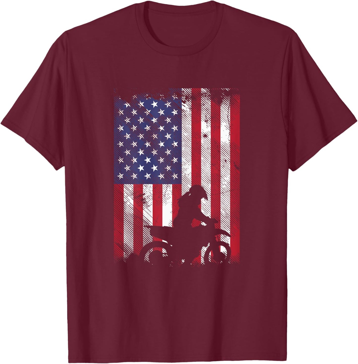 American Flag Dirt Bike Girl Vintage Motocross Racing Gift T-Shirt - T-Shirt | Maroon