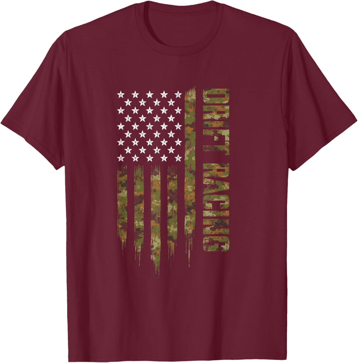 Drift Racing Camouflage Patriotic US American Flag T-Shirt - T-Shirt | Maroon