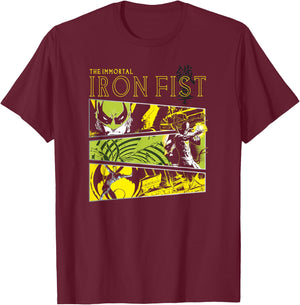 Marvel Immortal Iron Fist Panels, grey, S T-Shirt - T-Shirt | Maroon