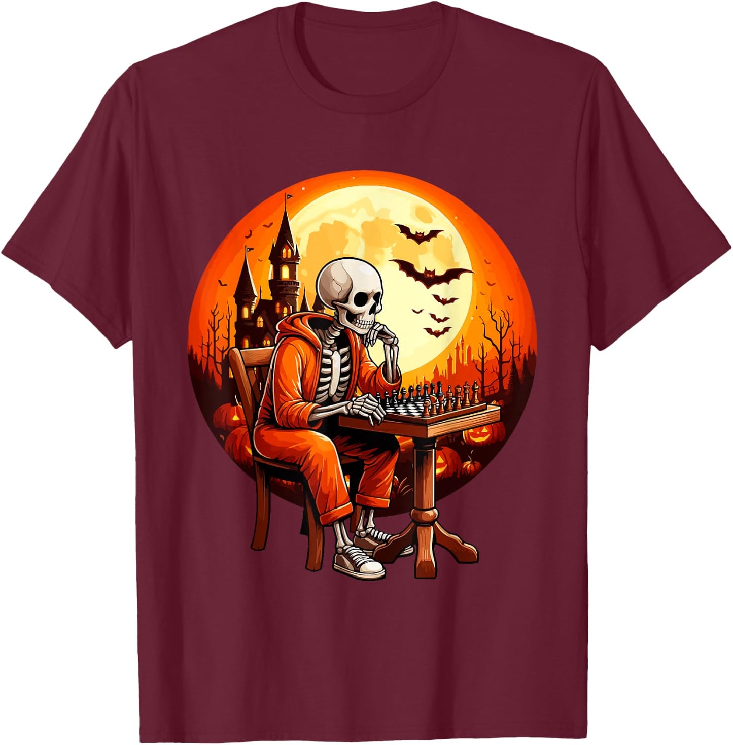 Skeleton Halloween Costume Chess Player Sport Lover Kids T-Shirt - T-Shirt | Maroon