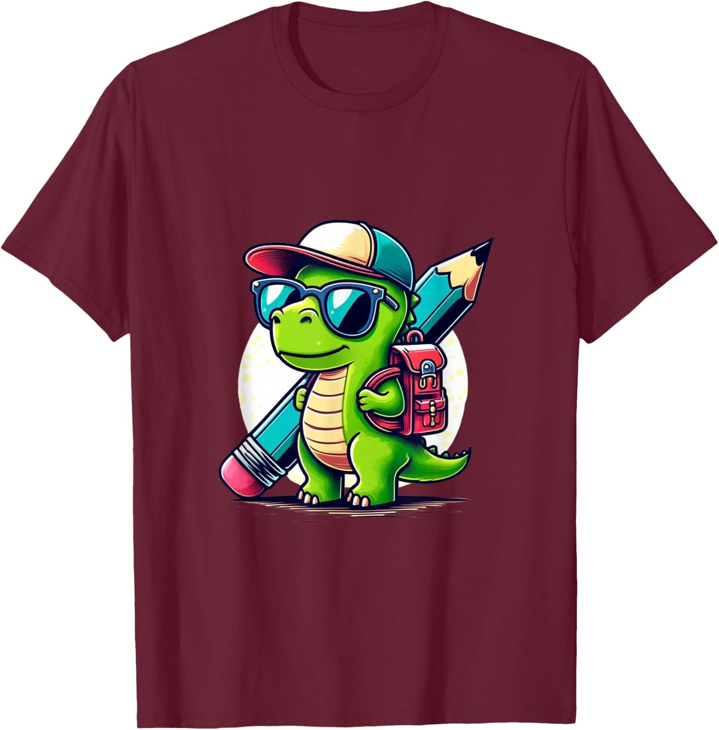 Dinosaur School Pen Dino Cartoon Back to School T-Shirt - T-Shirt | Maroon