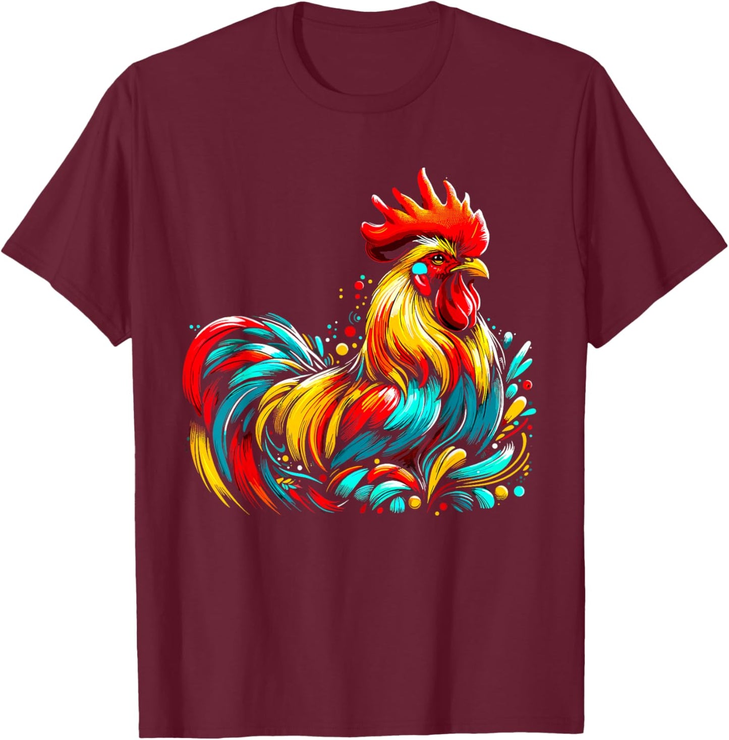 Chicken Colorful Farm Chicken , Small, Black T-Shirt - T-Shirt | Maroon