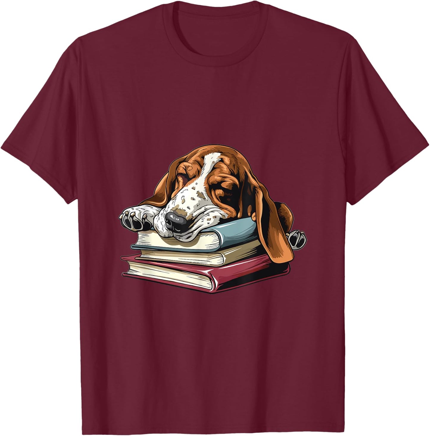 Basset Hound Books Dog Breed Graphic Men Women Girls Kids T-Shirt - T-Shirt | Maroon