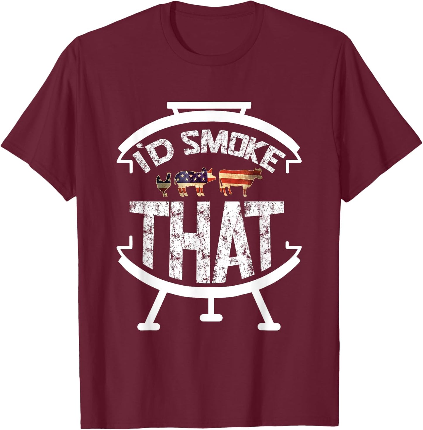 Funny BBQ I'd Smoke That! Meat Pitmaster Grill Gift USA Flag Men T-Shirt - T-Shirt | Maroon
