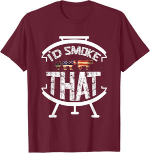 Funny BBQ I'd Smoke That! Meat Pitmaster Grill Gift USA Flag Men T-Shirt - T-Shirt | Maroon
