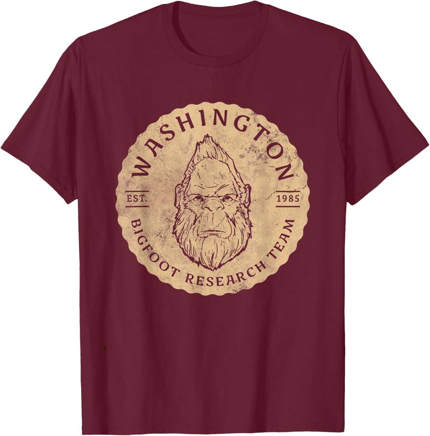 Bigfoot Research Team for Washington Sasquatch Believers T-Shirt - T-Shirt | Maroon