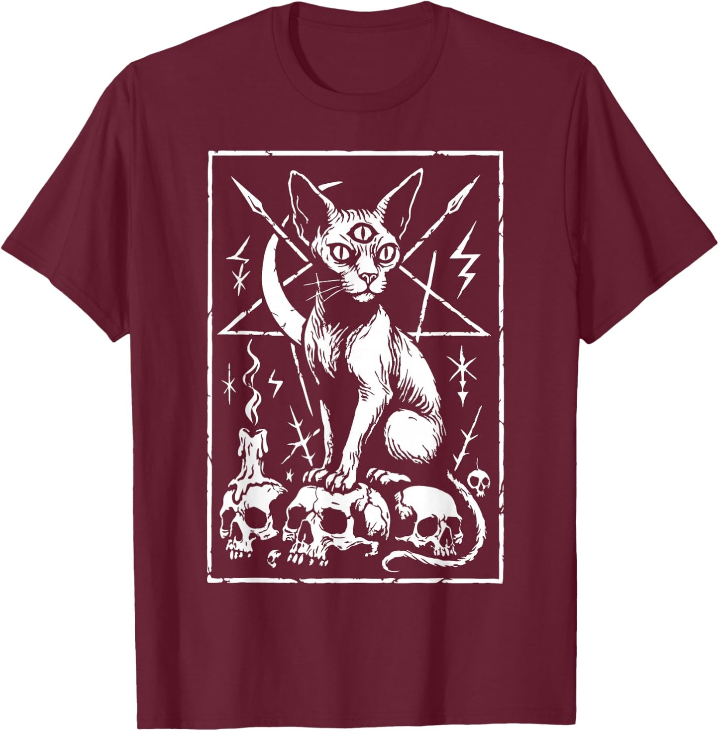 Death Metal Sphynx Cat Occult T-Shirt - T-Shirt | Maroon