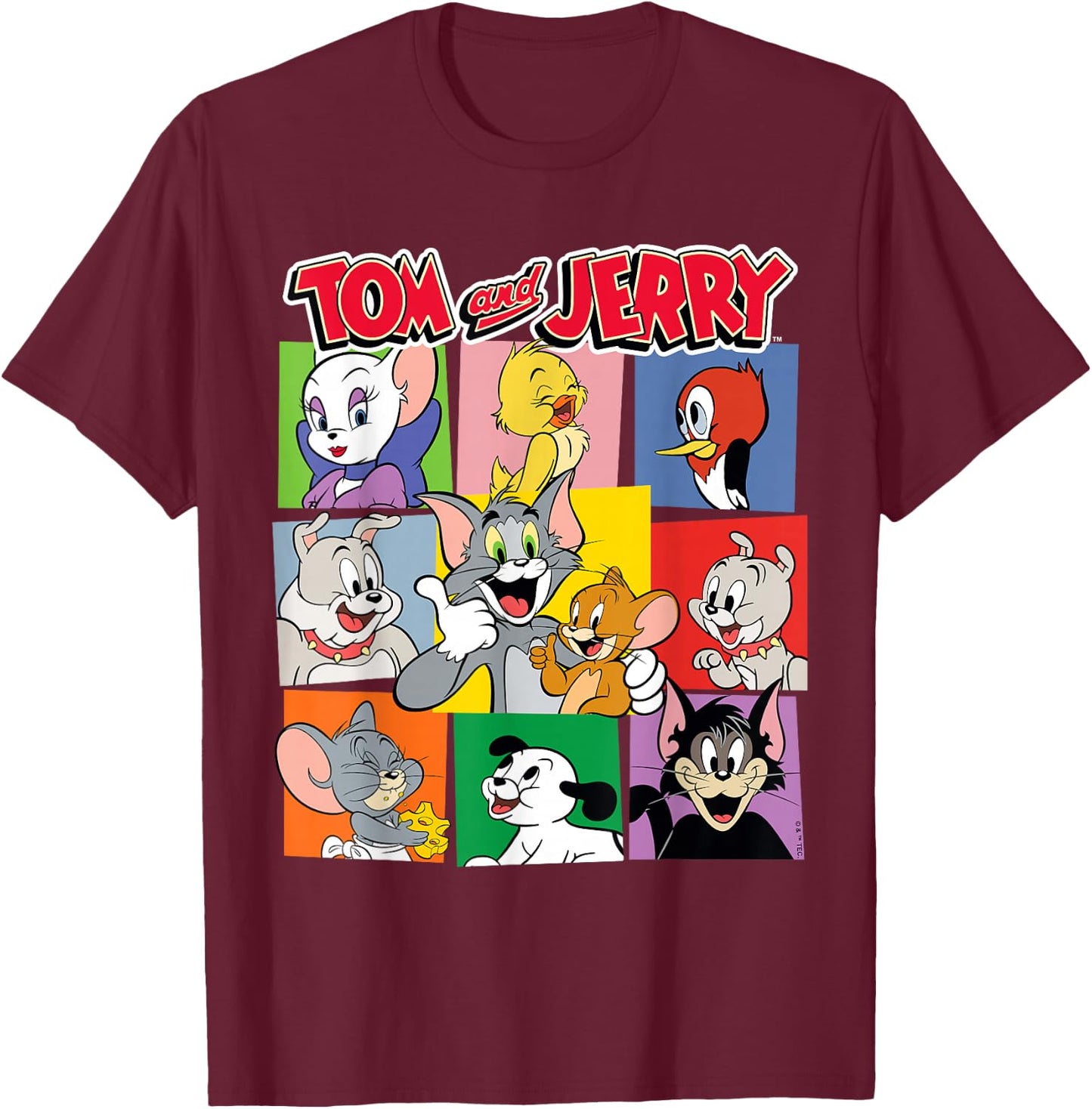 Tom and Jerry Character Squares T-Shirt - T-Shirt | Maroon