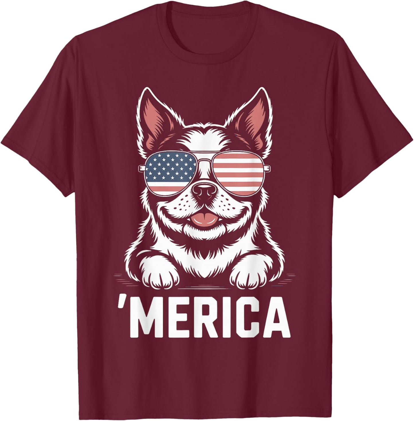 Boston Terrier 4th of July ‘Merica Patriotic T-Shirt - T-Shirt | Maroon