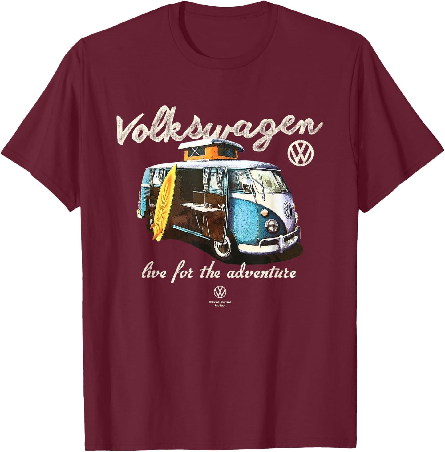 Volkswagen Campervan Type 2 T1 Live for Adventure T-Shirt - T-Shirt | Maroon