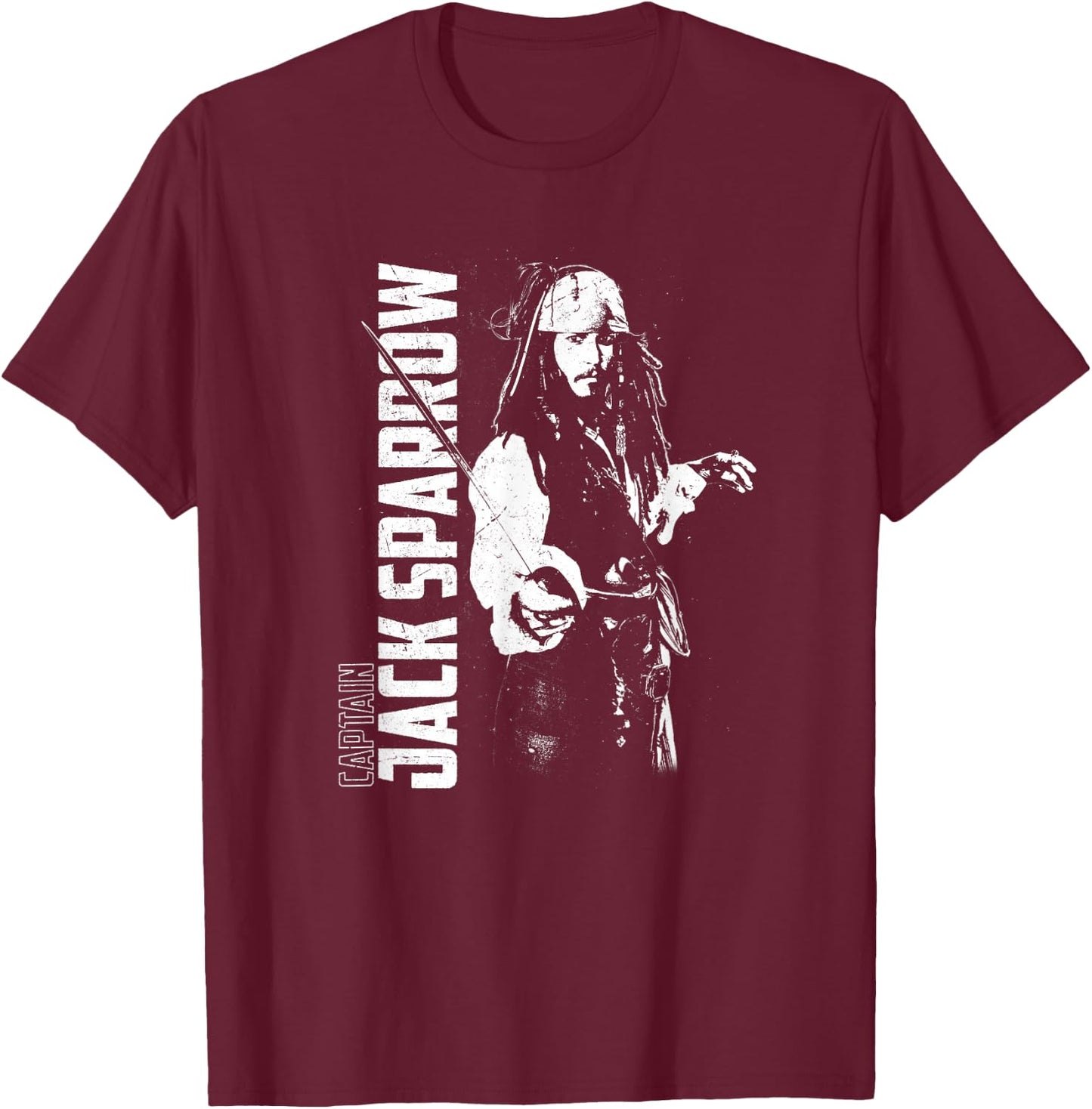 Disney Pirates of the Caribbean Captain Jack Sparrow Poster T-Shirt - T-Shirt | Maroon