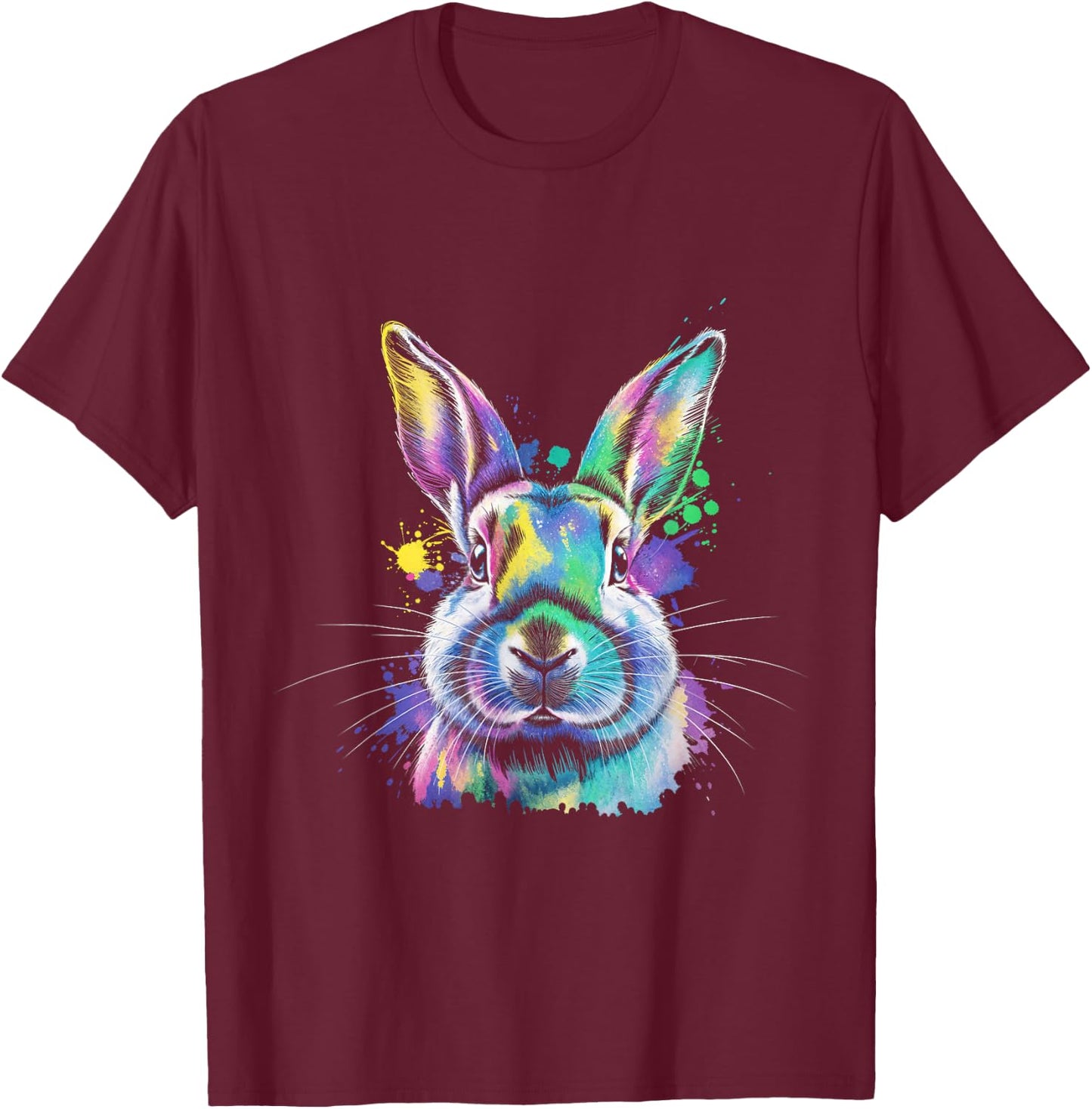 Bunny Hare Watercolor Pet Animal T-Shirt - T-Shirt | Maroon