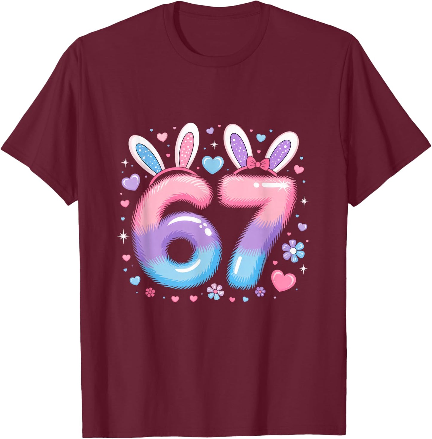 67 Six Seven Girls Youth Purple Pink Bunny 67 T-Shirt - T-Shirt | Maroon